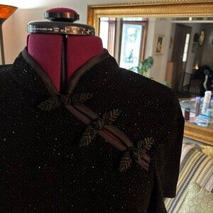 ONYX Nite black sparkle long gown short sleeve Cheongsam Qipao Size 16-vintage i